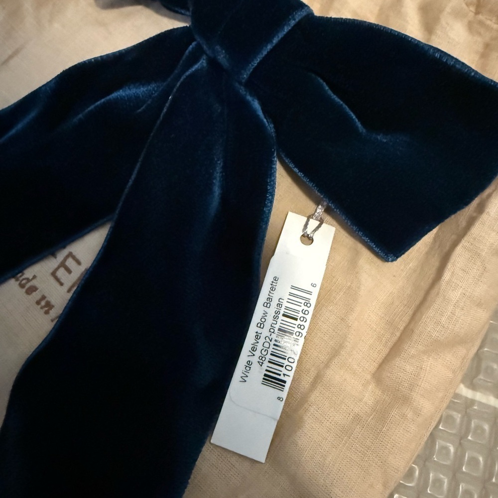 Jennifer Behr Prussian Blue Velvet Hair Bow Wide Barette — image 2 of 3